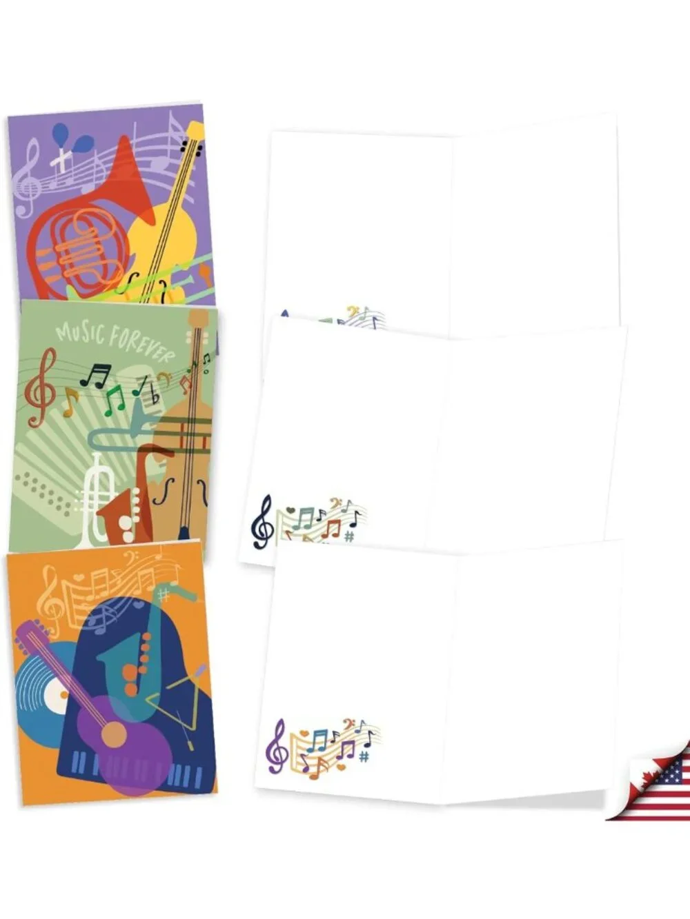 Assorted Blank Note Cards Set with Envelopes - 20 Pack, 10 Designs, Musical